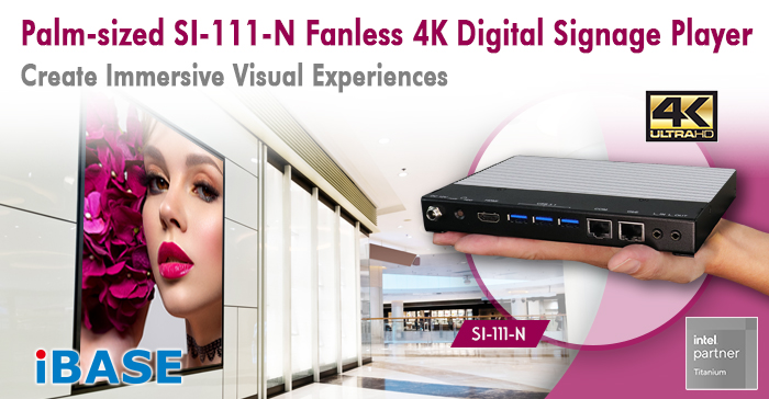Palm-sized SI-111-N Fanless 4K Digital Signage Player